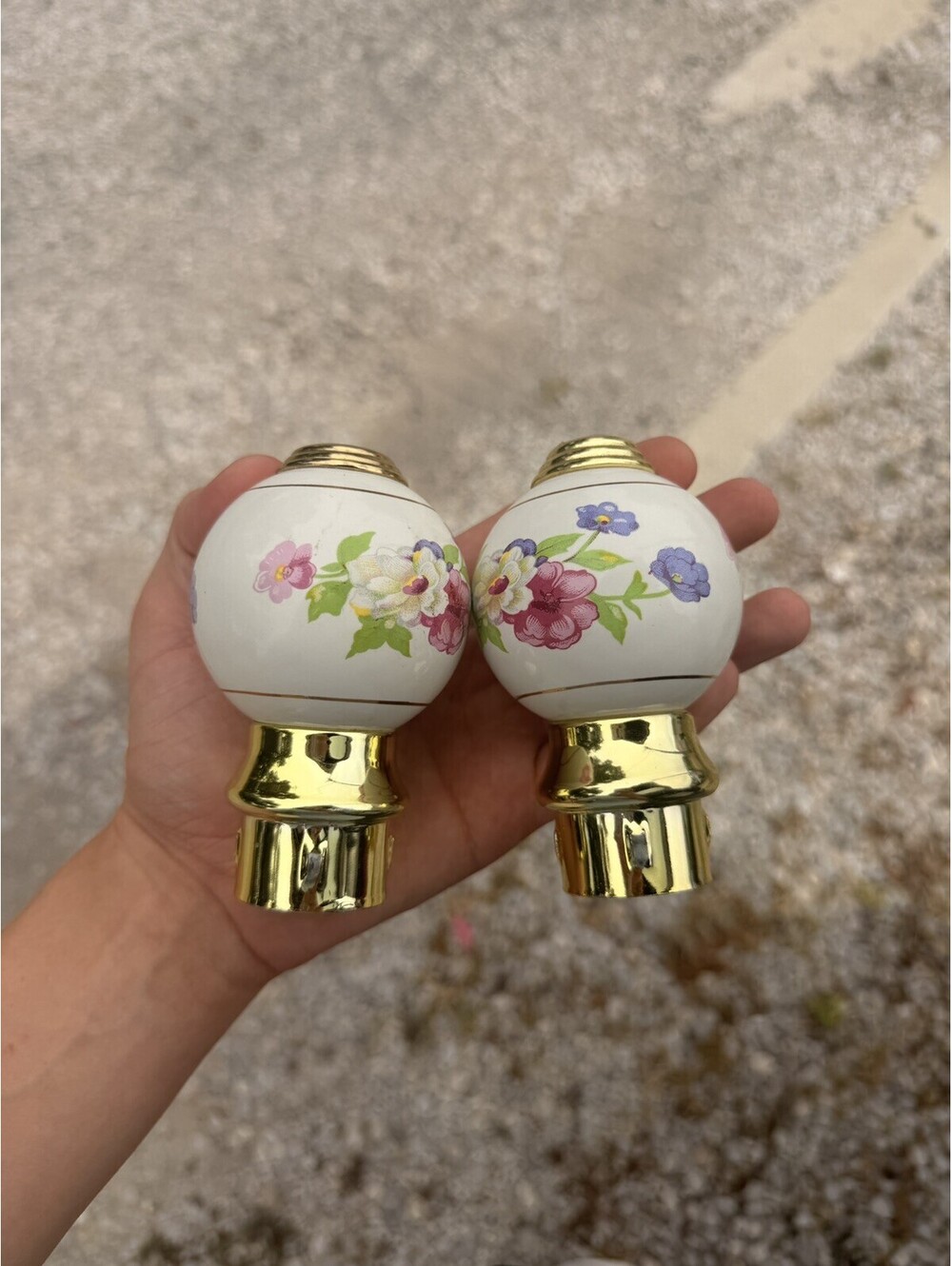 Vintage Porcelain & Brass Antique Floral Bed Post Handles Lot of 2 Pink Flowers